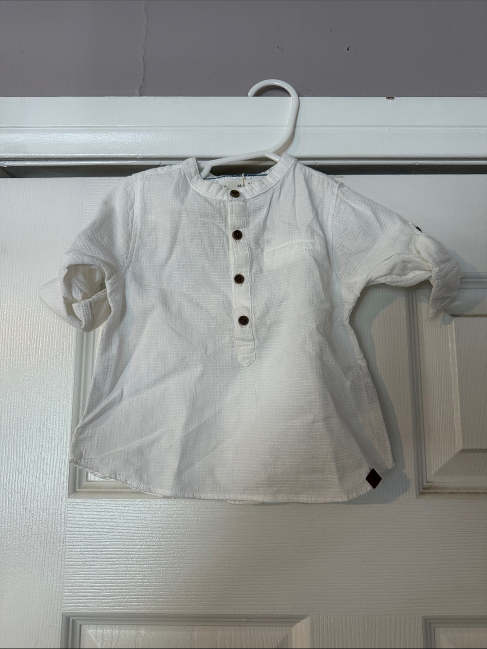 Zara White Button-Placket Boys' Pullover Shirt